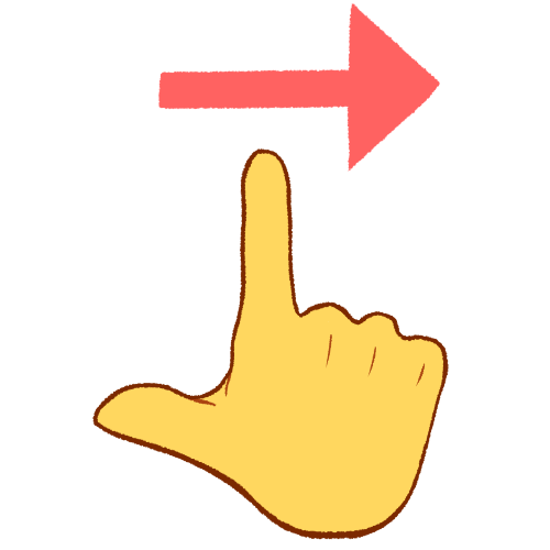 a right hand making a backwards L shape with an arrow pointing right